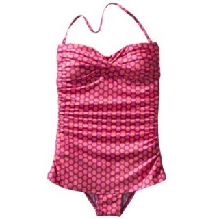 Clean Water Womens 1 Piece Polka Dot Swim Dress  Pink XL