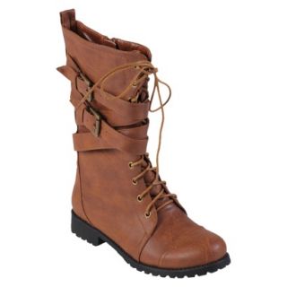 Womens Journee Collection Wrap Buckle Detail Combat Boots   Camel 8.5