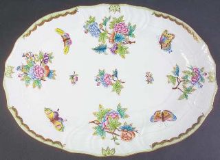 Herend Queen Victoria (Green Border) 15 Oval Serving Platter, Fine China Dinner