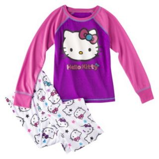 Hello Kitty Girls 2 Piece Long Sleeve Pajama Set   Purple M