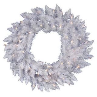 Pre Lit White Spruce Wreath   Clear Lights (24)