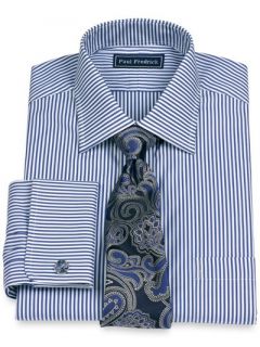 Paul Fredrick Mens 100% Cotton Stripe Spread Collar French Cuff Dress Shirt