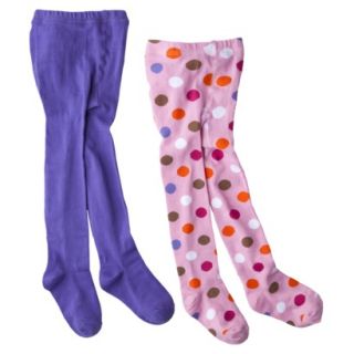 Luvable Friends Infant Toddler Girls 2 Pack Solid/Dot Tights   Purple/Pink 2T 