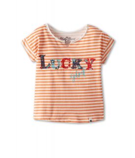 Lucky Brand Kids Girls Lucky Girl Striped Emb Tee Girls T Shirt (Coral)