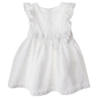 Cherokee Infant Toddler Girls Eyelet Flutter Sleeve Dress   White 3T