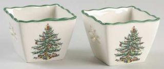 Spode Christmas Tree Green Trim (Set of 2) 2 Pierced Votive Candleholder, Fine