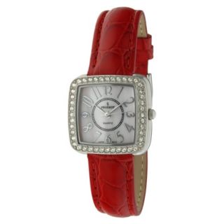 Peugeot Womens Leather Crystal Accented Watch   Red