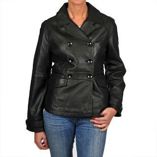R o Womens Black Leather Double breasted Jacket