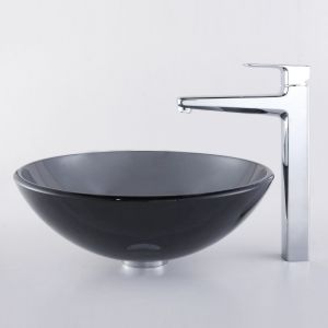 Kraus C GV 104 12mm 15500CH Exquisite Virtus Clear Black Glass Vessel Sink and V