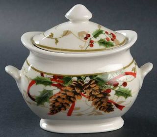 222 Fifth (PTS) Holiday Wishes Sugar Bowl & Lid, Fine China Dinnerware   Flowers