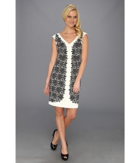 Maggy London Cap Sleeve Lace Printed Ponte Dress Womens Dress (White)