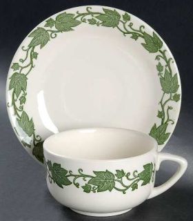 Royal (USA) English Ivy (Rim) Flat Cup & Saucer Set, Fine China Dinnerware   Gre