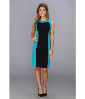 Calvin Klein Color Block Lux Sheath Womens Dress (Blue)