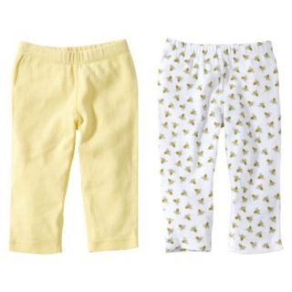Burts Bees Baby Newborn Girls 2 Pack Solid/Print Pants   Sunshine 0 3 M