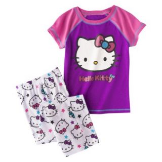 Hello Kitty 2 Piece Short Sleeve Pajama Set   Purple L