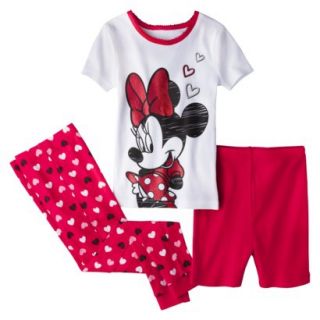 Disney Minnie Mouse Toddler Girls 3 Piece Pajama Set   Red 3T