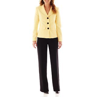 Black Label by Evan Picone Notch Collar Pant Suit, Yellow/Black, Womens