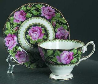 Royal Albert Needle Point Footed Cup & Saucer Set, Fine China Dinnerware   Hampt