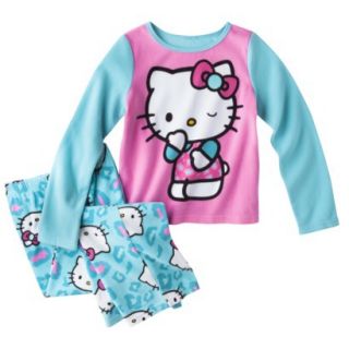 Hello Kitty Girls 2 Piece Fleece Long Sleeve Pajama Set   Pink/Blue 4