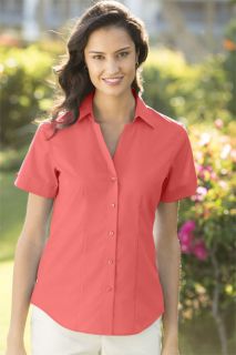 Care free Notch neck Short sleeved Shirt, Bright Coral, 6