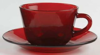 Anchor Hocking R1700 Royal Ruby Cup and Saucer Set   Royal Ruby,Ruby Red,Plain