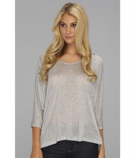 Three Dots Sheer Jersey Relaxed Pleated Scoop Neck Top Womens Clothing (Gray)