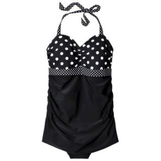 Pure Energy Womens Plus Size Halter Swim Dress   Black/White 26W