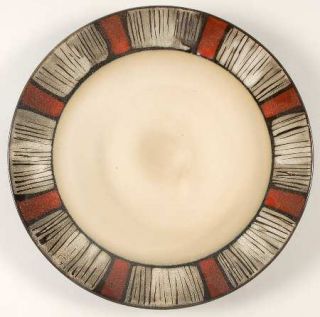 Pfaltzgraff Payson Dinner Plate, Fine China Dinnerware   Black & Red Stripe Rim,