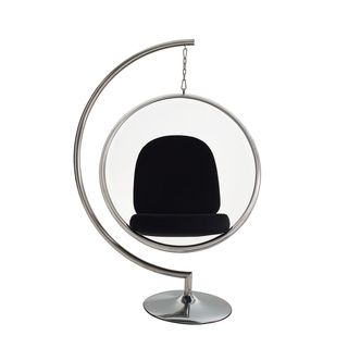 Eero Aarnio Style Bubble Chair And Stand With Black Pillows