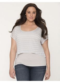 Lane Bryant Plus Size Layered look striped top     Womens Size 14/16, Dove Gray