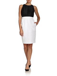 Colorblock Jacquard Sheath Dress   Black White