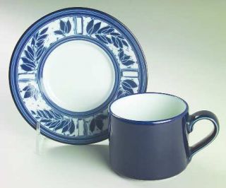 Dansk Ceylon Navy Blue (Japan) Flat Cup & Saucer Set, Fine China Dinnerware   Na