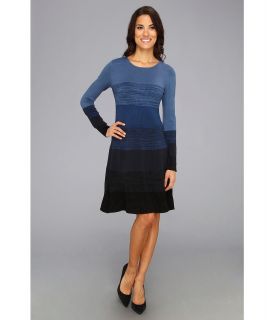 Jessica Howard Crew Neck Stripe Fit and Flare Knit Womens Dress (Blue)