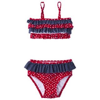 Circo Infant Toddler Girls Ruffled 2 Piece Swimsuit   Red/Blue 9 M