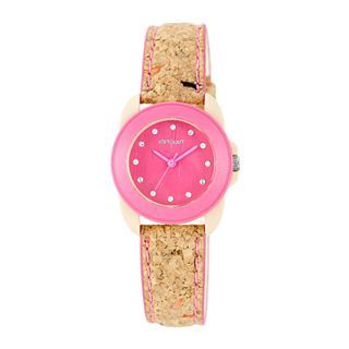 Sprout Womens Pink Dial Cork Strap Watch