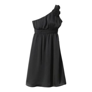 TEVOLIO Womens Satin One Shoulder Rosette Dress   Ebony   10