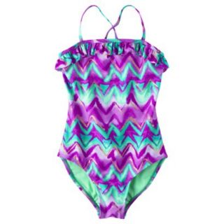 Xhilaration Girls Zig Zag 1 Piece Swimsuit   Purple XS
