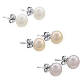 Sterling Silver Cultured Freshwater Pearl Stud Earring Set of 3