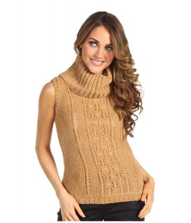 Anne Klein Petite Sleeveless Cowl Neck Cable Pullover Womens Sleeveless (Brown)