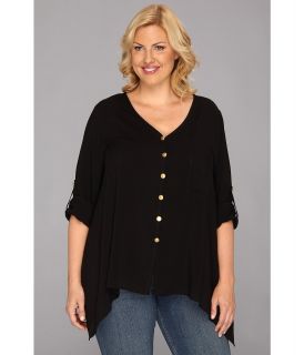 Karen Kane Plus Size Rolled Sleeve Pocket Shirt Womens T Shirt (Black)