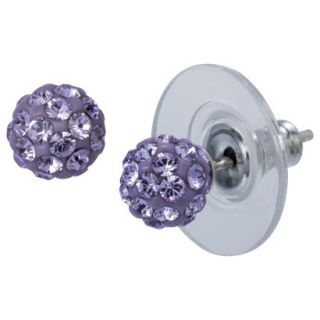 Sterling Silver Crystal Ball Earrings   Purple