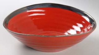 Euro Ceramica Red Swirl Soup/Cereal Bowl, Fine China Dinnerware   All Red,Emboss