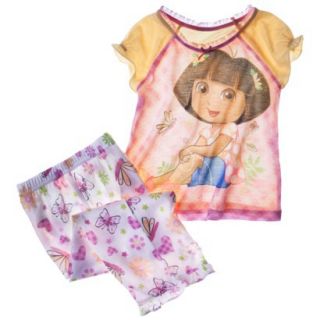 Dora the Explorer Toddler Girls 2 Piece Short Sleeve Pajama Set   Yellow 3T