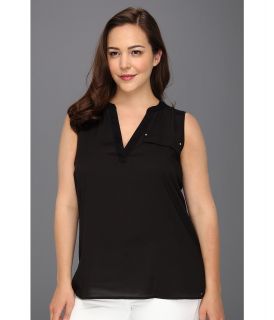 Calvin Klein Plus Size Solid Mixed Media Womens Short Sleeve Knit (Black)