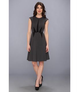 Calvin Klein Luxe Cap Sleeve A Line Dress Womens Dress (Black)