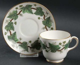 Wedgwood Napoleon Ivy Green Footed Cup & Saucer Set, Fine China Dinnerware   Bon