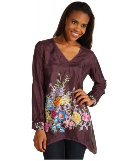 Johnny Was V Neck Sleeve Tab Tunic Womens Blouse (Brown)