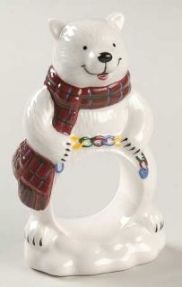 Pfaltzgraff Snow Bear Napkin Ring, Fine China Dinnerware   White Bear W/Scarf,Ho