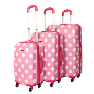 Rockland Designer Pink Polka Dot 3 piece Lightweight Hardside Spinner Luggage Set (Pink Polka DotMaterials Polycarbonate/ABSPockets Interior mesh and elastic pocketsWeight 28 inch upright (10.6 pound), 24 inch upright (8.8 pound), 20 inch carry on upri