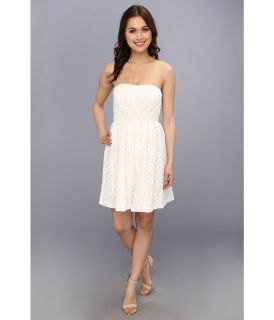 Donna Morgan Strapless Lace With Pleated Skirt Dress Womens Dress (White)